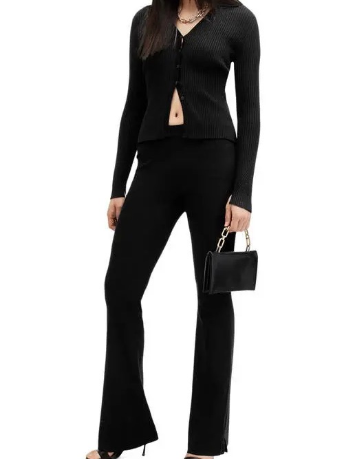 All Saints Knit Ribbed Slim Cut Flared Peaches Trousers